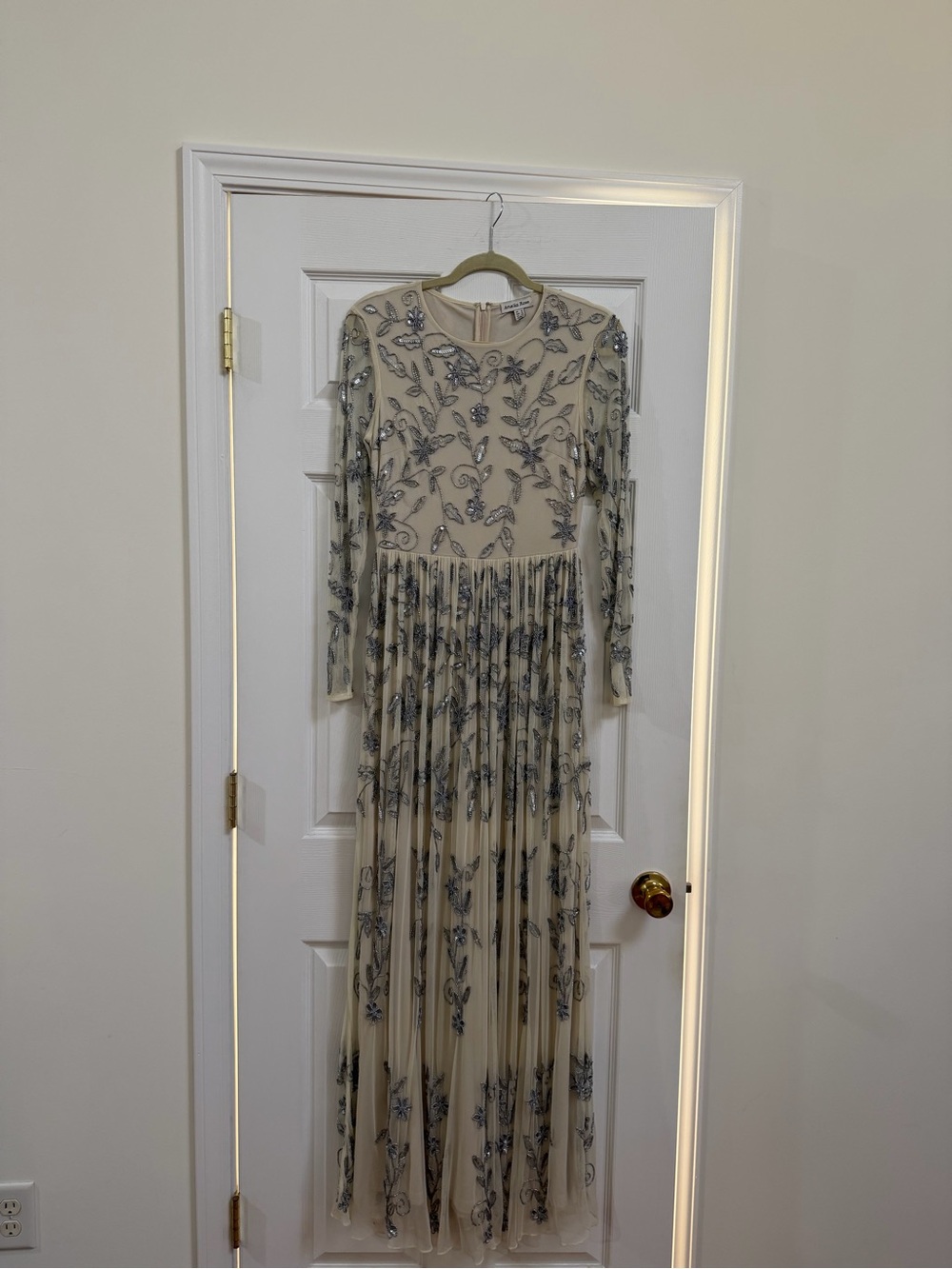 Frock and Frill Ivory Floral Beaded Long Sleeve Maxi Dress